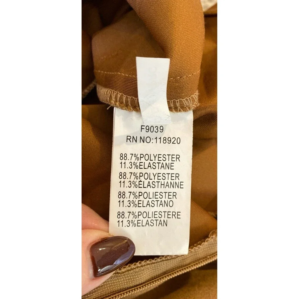 FRNCH Faux Suede Cropped Pants Size Medium Tan + Stretch Zipper‎ Side Fitted